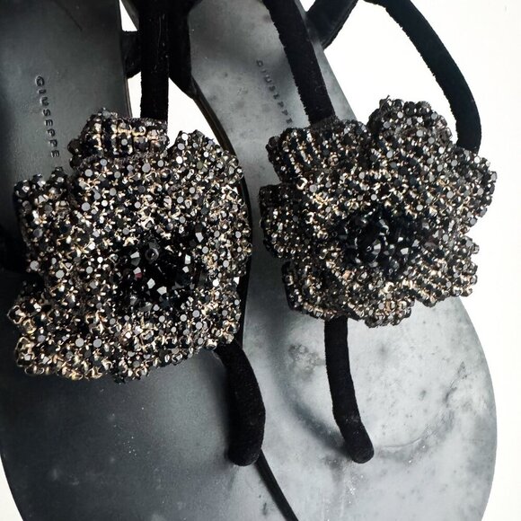 giuseppe zanotti T Strap  Rhinestone Floral Flats 6 - Picture 3 of 9